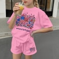thumbnail image 5 of Atogsazn Childrens Girls 4th of July Clothes Set Kids Casual Loose Fit Short Sleeve T-shirt & Shorts Outfit Summer Pink 7-8Years Fashion, 5 of 6