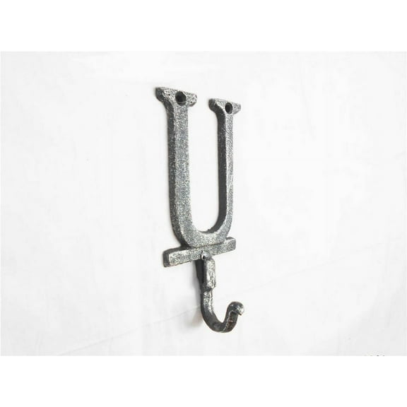 Rustic Silver Cast Iron Letter U Alphabet Wall Hook 6"
