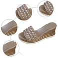 thumbnail image 6 of Rokment Bridal Sparkly Rhinestones Pearl Wedges Dress Sandals for Women Bride Wedding Fashion Bling Open Toe Platform Chunky High Heel Dressy Slip on Beach Summer Slides Gold Size 6, 6 of 8