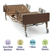 Full Electric Bariatric Hospital Bed with Foam Mattress and T-Rails Included - Extra Wide, Heavy Duty - 80 x 42, 600 lb Weight Capacity - for Home Care and Medical Facilities
