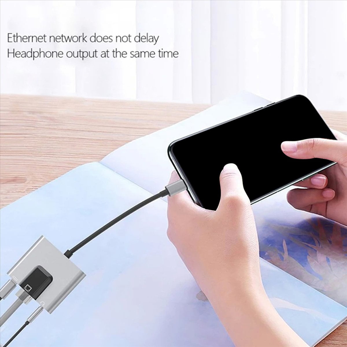 3X Type-C to Ethernet LAN Network Adapter Hub USB C to 3.5mm Audio PD Fast Charging Docking Station for Laptop Phone