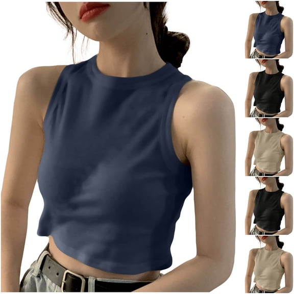 Women's Loose Fit Round Neck Sleeveless Solid Color Casual Blouse Top Comfy Breathable For Casual Daily Wear Weekend Outfits | CSEONE,Beige L