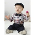 thumbnail image 5 of Baby Boy Clothes Suits 0-18 Months Gentleman Outfit Plaid Romper Beret Hat Suspender Pants Tie Wedding Set, 5 of 17