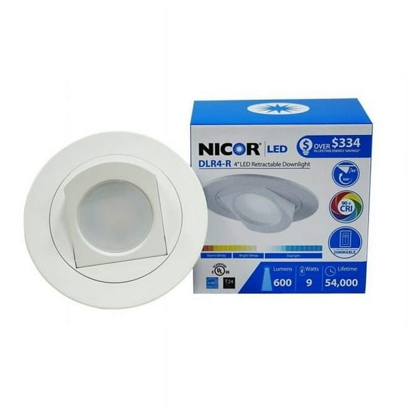 NICOR Lighting 4-Inch Dimmable 2700K LED Adjustable Retractable Downlight Retrofit Kit for Recessed Housings, White Trim (DLR4-R-10-120-2K-WH)