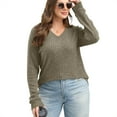 thumbnail image 6 of Diufon Womens V Neck Sweater Fall Fashion Solid Color Long Sleeve Loose Shirts Dressy Casual Basic Blouse, 6 of 7
