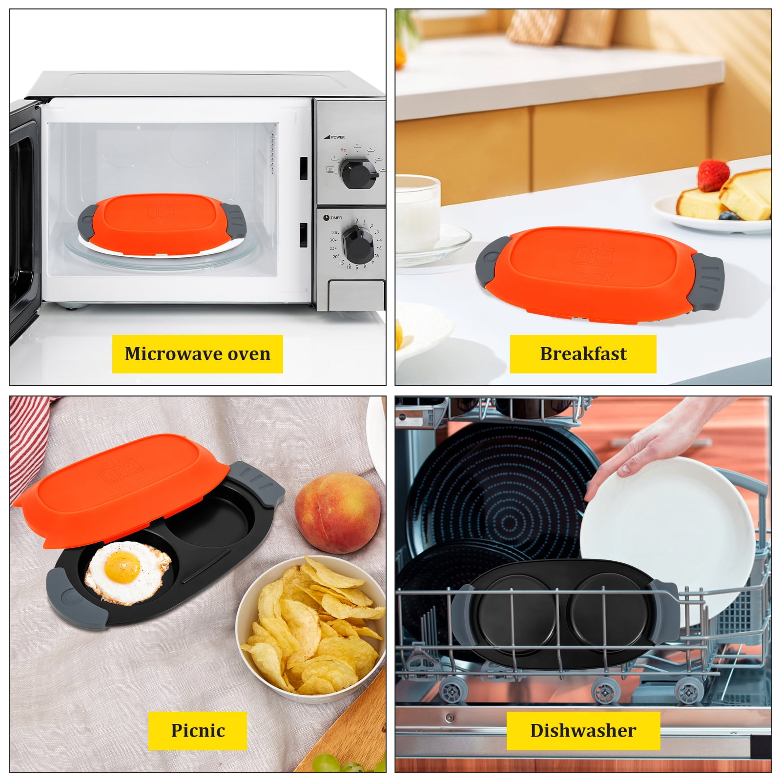 Qenwkxz Microwave Egg Fryer, 2 Cavity Quick Heat Microwavable Egg Maker with Silicone Lid for Breakfast Sandwiches Kitchen