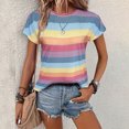 thumbnail image 1 of 2024 Mode T-shirt à Rayures pour Femmes Haut Simple Décontracté Manches Courtes Nouveau T-Shirts Col Rond Coloré Ample, 1 of 5