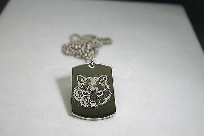 STAINLESS STEEL WOLF IMAGE   DOG TAG NECKLACE PENDANT