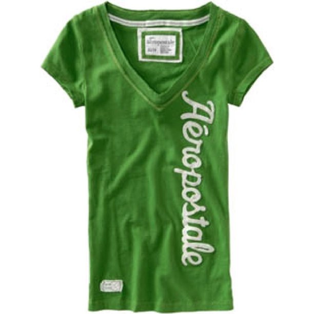 Aeropostale playera gráfica bordada con cuello en V para mujer, verde, grande