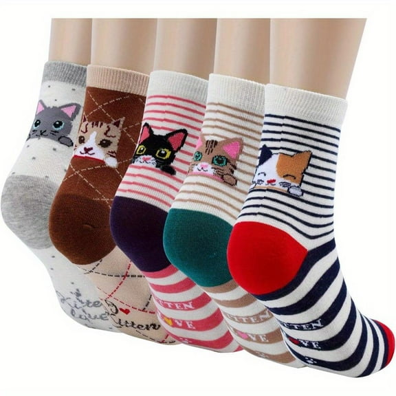 5 Pack Women's Cat Socks Cat Gifts Cute Animal Socks Dog Owl Gifts for Women