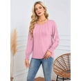 thumbnail image 4 of Long Sleeve Shirts Womens Pleated Business Casual Blouses with Smocked Cuffs Pink XL, 4 of 6