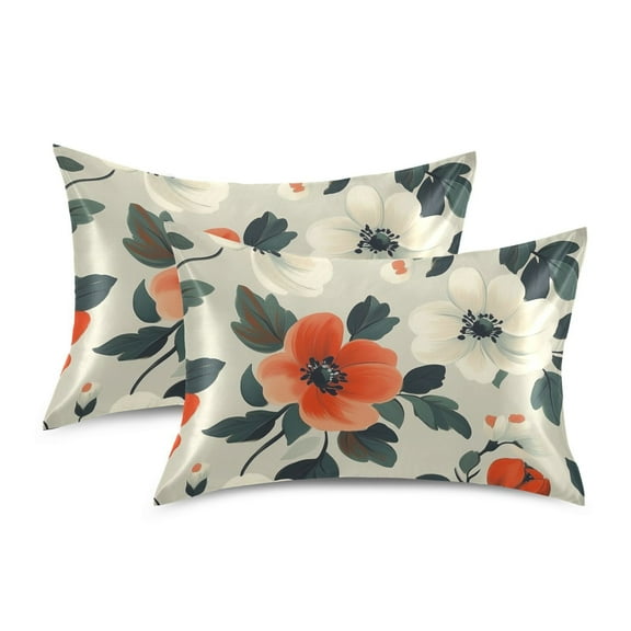 Yayeee Pillowcase Standard Size Set of 2 Satin Wrinkle Resistant Pillow Case, Large Red Floral Pattern