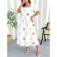 thumbnail image 4 of Multicolor Women Plus Size Summer Floral Embroidered Square Neck Puff Sleeve Midi Dress, 4 of 7