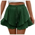 thumbnail image 1 of Krdevn Women's Pleated Wide Leg Shorts Summer Elastic Waist Casual Loose Fit High Waist Shorts Lightweight Breathable Pockets Beach Vacation Stretch,Size L, 1 of 5