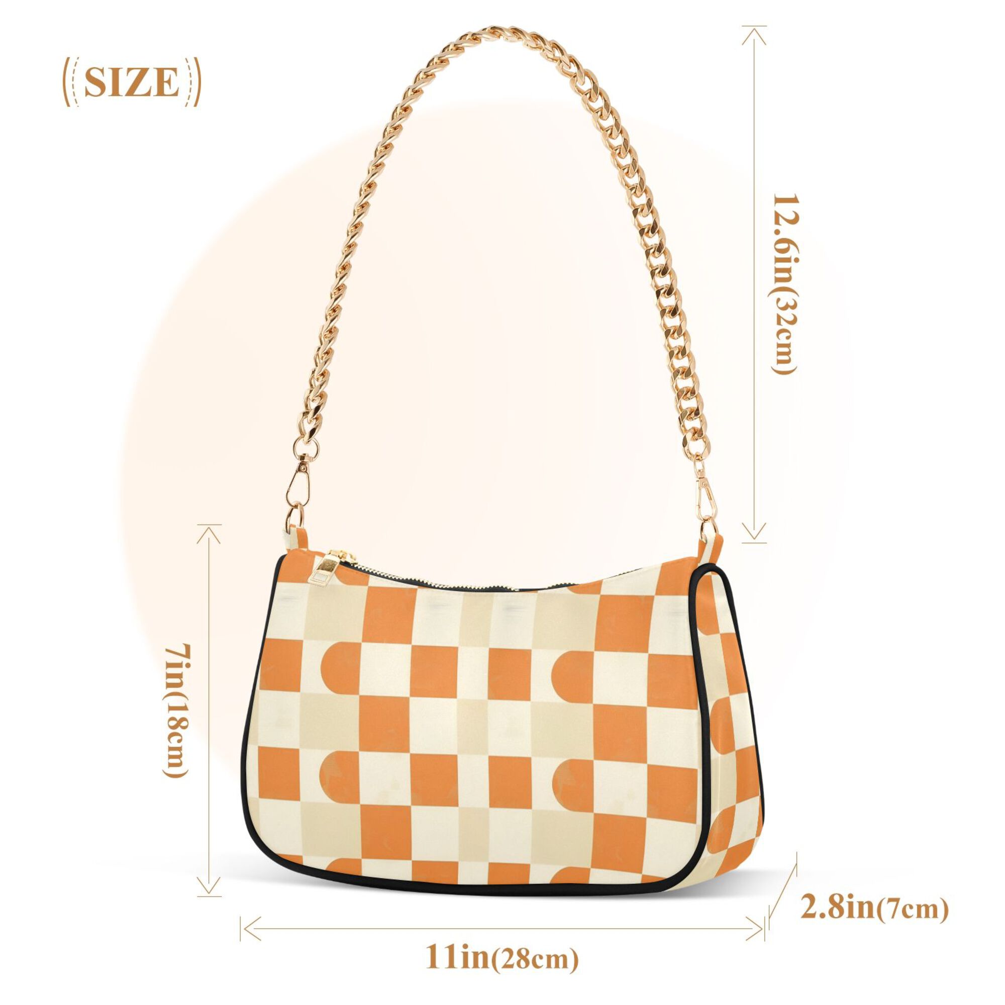 FORMRS Womens Shoulder Bag with Chain Strap Clutch Purse Cute Tote Handbag, Orange Checkered Pattern