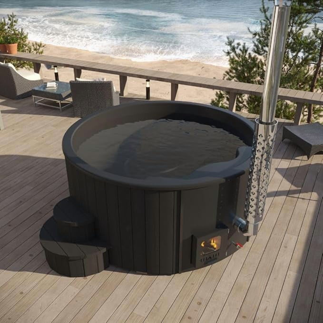 Model S4B Wood-Fired Hot Tub Soak-Series Home Wood-Burning Hot Tub, Black, Up to 6 Persons