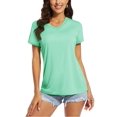 thumbnail image 1 of OUSITAID UPF 50+ T-shirts d'Été à Manches Courtes Col en V T-shirts de Protection Solaire pour Femmes Séchage Rapide Randonnée Course Hauts, 1 of 7
