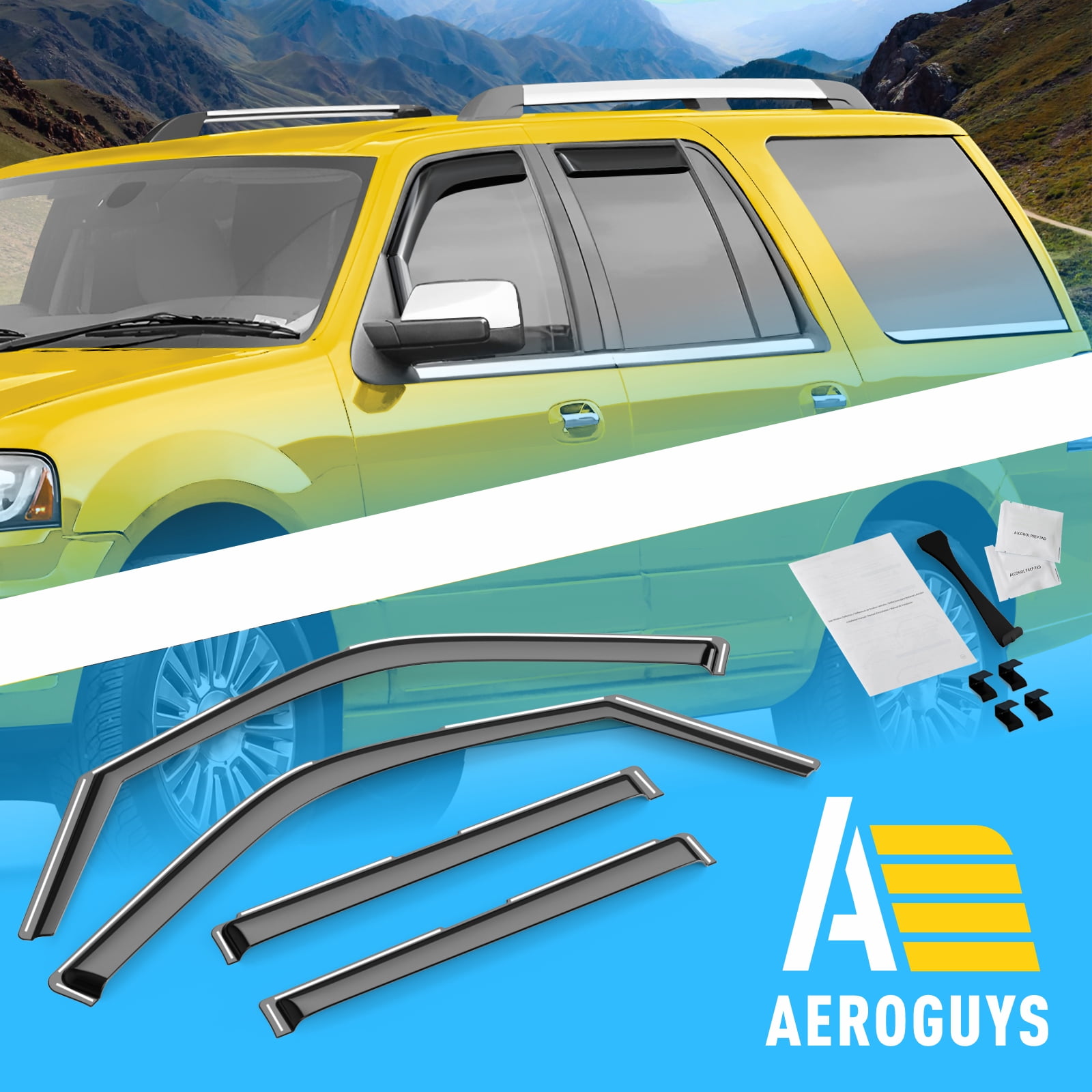 AEROGUYS In-Channel Window Deflectors Extra Durable Window Visors Rain Guards Fit for Lincoln Navigator 2007-2017, Sun Visors, Wind Deflectors, Vent Visors, Car Accessories - 4pcs. AG0551