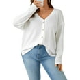thumbnail image 3 of TEMOFON Womens Plus Size Long Sleeve Waffle Knit Tops Button Down Knit Cardigan for Women V Neck, 3 of 4