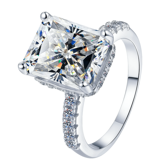 WenGem Jewelry 3/5/10CT Radiant Cut Moissanite Hypoallergenic Engagement Wedding Ring for Women Man Promise Anniversary Birthday Eternity Band Jewelry Gift 18K Golden Plated 925 Sterling Silver