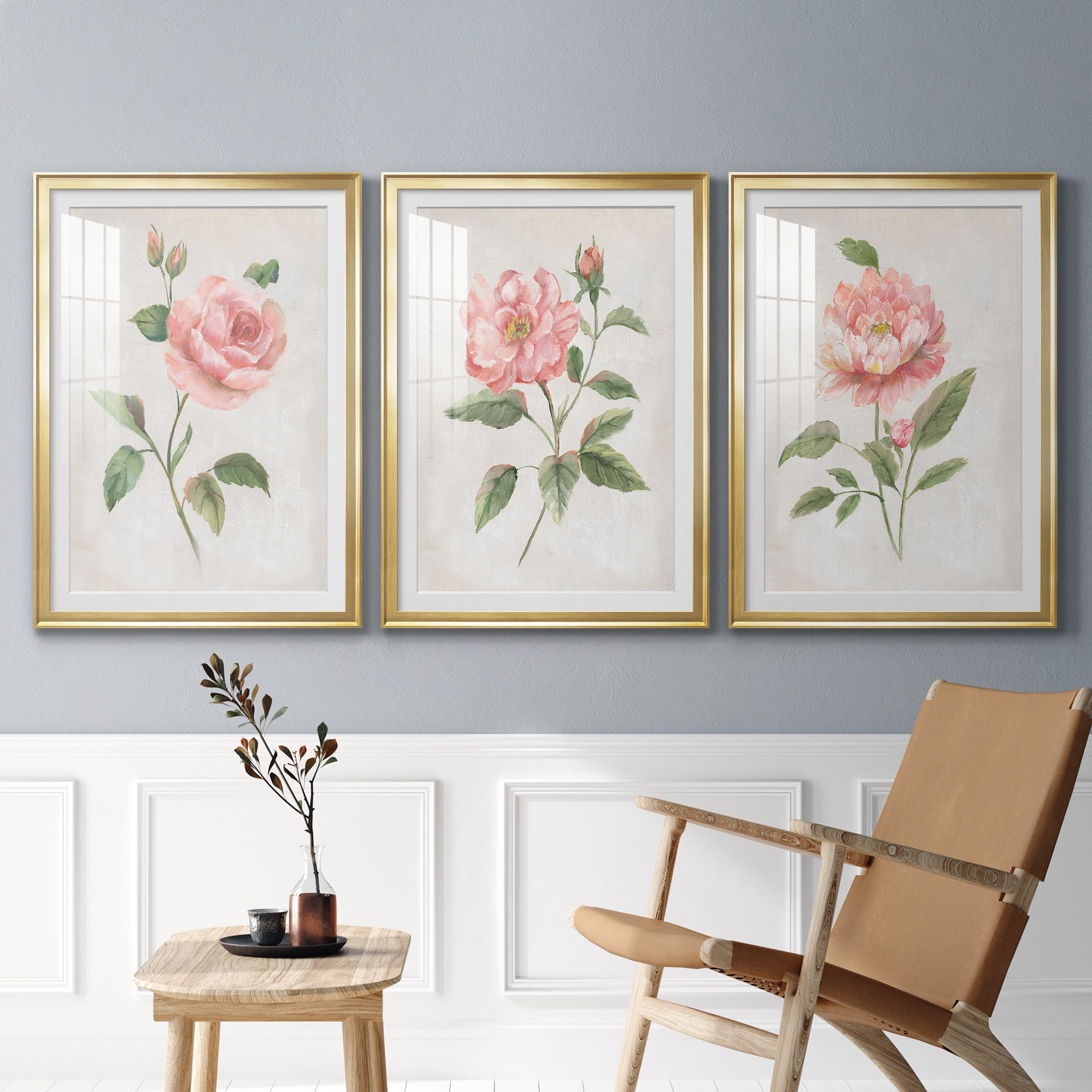 Grandiflora I Premium Framed Prints Set of 3 - Ready to Hang - 30.5 x 42.5 Each - Gold Frame