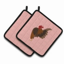 Caroline's Treasures Malaysian Serama Chicken Pink Check Pair of Pot Holders