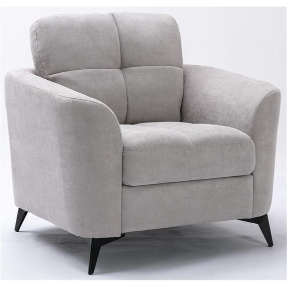 Callie Light Gray Woven Fabric Chair with Tufted Cushion and Metal Legs