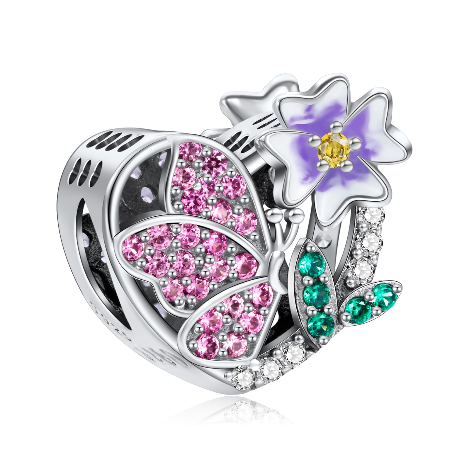 925 Sterling Silver Flower Wonderland Zirconia Charm Bead Fit Chain Bracelet 