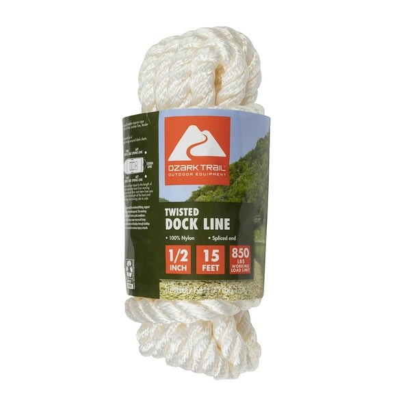 Ozark Trail 1/2"x15' Twisted Nylon Marine Dock Line 15-Foot Length