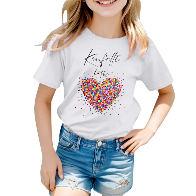 XDZJLR T-Shirts pour Filles Vêtements de Carnaval pour Enfants Imprimé Coloré Col Rond Manches Courtes 2-3 Ans