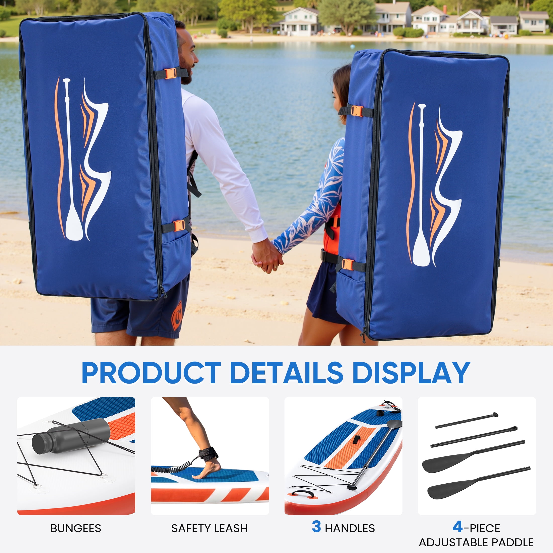 ZUNMOS 10.5ft Inflatable Stand Up Paddle Board, Non-Slip Deck, Complete SUP Accessories Set for All Skill Levels,﻿﻿ Blue and Orange