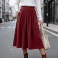 thumbnail image 2 of Ihhxva Plus Size Women's Corduroy Midi Skirt, High Waist Pleated A-Line Skirt with Elastic Waist and Side Pockets for Casual Wear S - 3XL, 2 of 9