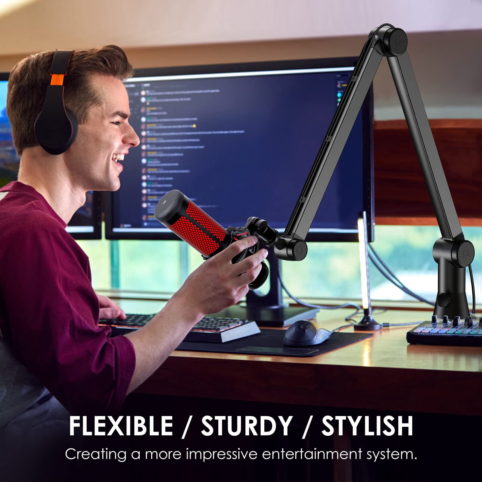 YOUSHARES Blue Yeti Microphone Boom Arm - Weighted Metal Mic Arm, Flexible Desk Mount with 5 Freely Adjustable Joints, Compatible with HyperX QuadCast, Rode, Razer and Most USB Mics