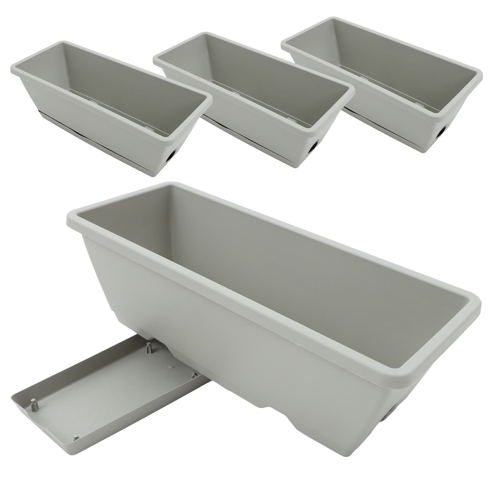 HERFIER 4 Sets of Window Box Planter Vegetable Flower Planter Box Rectangular Flower Pot with Saucer 16.51x6.68x5.97in