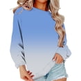 thumbnail image 3 of Women's Ombre Gradient Sweatshirt, Drop Shoulder Crewneck Pullover, Color Fade Long Sleeve Top, Casual Color Transition Blouse, Soft Stretch Knit Comfort Wear Blue L, 3 of 10
