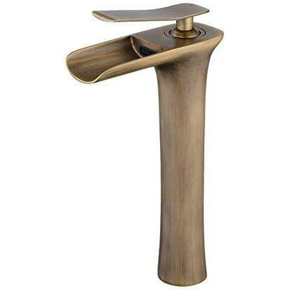 Single Handle Waterfall Bathroom Sink Faucet in Antique Brass Finish