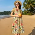 thumbnail image 4 of Easygdp Vintage Bird para Vestido Transpirable de Mujer, Vestido Suelto de Manga Corta con Pliegues y Bolsillos para el Verano, 4 of 6