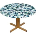 thumbnail image 2 of Dark Blue and Green Watercolor Floral Round Tablecloth Farmhouse Table Cover with Elastic Edge Washable Fitted Table Cloth for Kitchen Patry Outdoor Decor Fits 40"-44", Small, 2 of 6