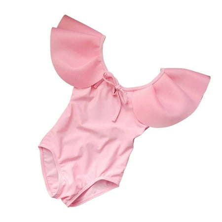 

IROINNID Toddler Girl s Swimsuit Short Sleeve Ruffle Solid Backless One-piece Swimwear