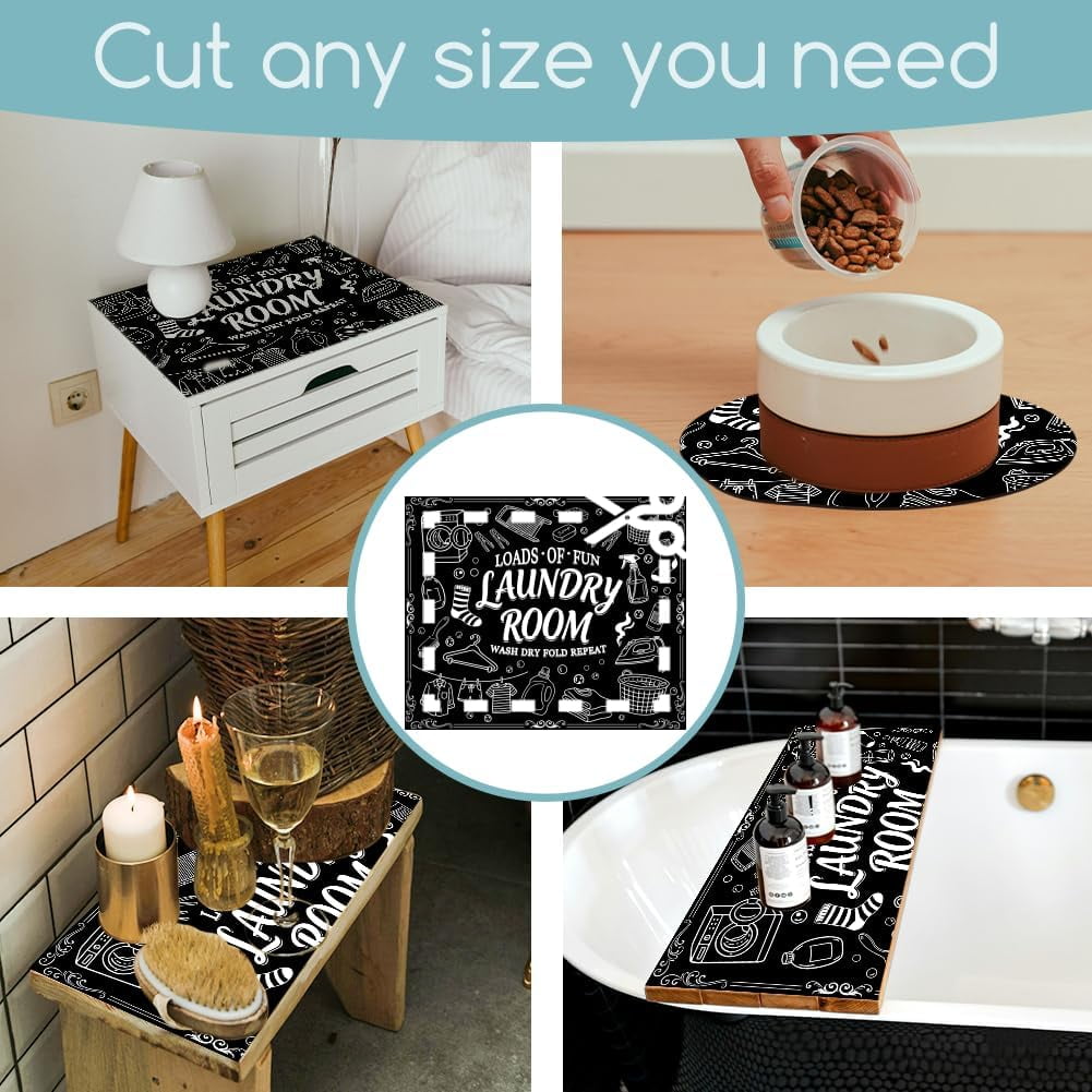 Black Funny Laundry Room Washer Dryer Dust Cover Mat 23.6x19.7inch Laundry-themed Elements Washing Machine Top Protector Pads