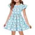 thumbnail image 2 of YOUYEDIAN Easter Midi Dress for Girls Toddler Summer Flutter Sleeve Dresses Casual Buuny Rabbit Print Crew Neck Princess Dress (Light Blue, 13-14 Years), 2 of 5