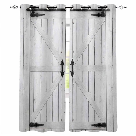 Farmhouse Wood Grain Black Out Curtains 54 Inch Long, Short Curtains for Small Window, Vintage Country Barn Gate Grey Room Darkening Farmhouse Window Curtains for Kitchen Bedroom 42"x54" 2 Panels