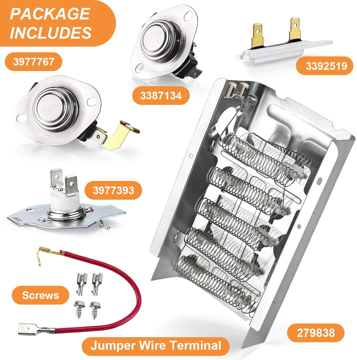 Beaquicy Dryer Heating Element Kit 279838 with Thermostat for Whirlpool Dryer