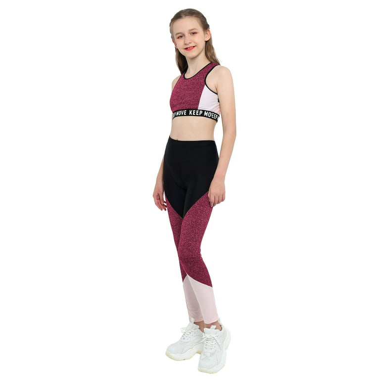 MSemis Kids Girls Two Piece Yoga Sports Suit Crop Top with Athletic  Leggings Red 10