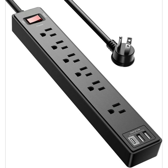6Ft Power Strip Surge Protector - Extension Cord with 6 AC Outlets and 3 USB Ports for for Home, Office, Dorm Essentials, 1680 Joules, ETL Listed, (Black)
