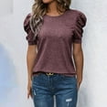 thumbnail image 2 of Women's Puff Short Sleeve Shirts 2025 Summer Trendy Crew Neck Loose Fit Tops Fashion Casual Solid Color Blouses (XL, Purple), 2 of 7