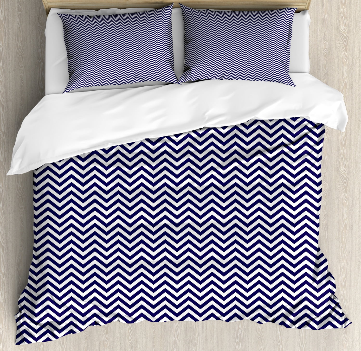 Navy Blue Duvet Cover Set Vertical Chevron Zig Zag Stripes