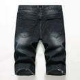thumbnail image 3 of Jean Shorts for Men, Mens Plus Size Ripped Jeans Denim Shorts Elastic High Waisted Frayed Raw Hem Bule Solid Jeans with Pockets Summer, 3 of 3