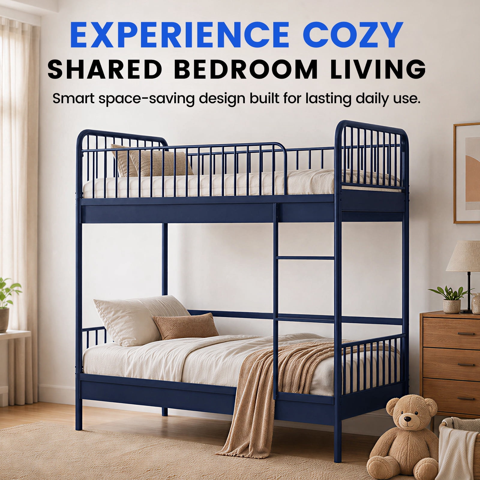 Mainstays Kids Twin-over-Twin Metal Bunk Bed, Blue