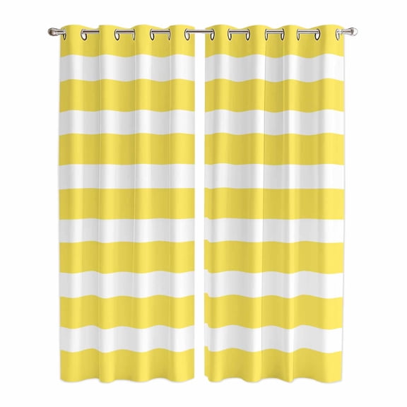 Kitchen Curtains 84 Inch Length 2 Panels, Yellow Striped Grommets Window Treatment Curtain, Modern Simple Monochrome Geometric White Thermal Curtains Drapes for Living Room/Bathroom